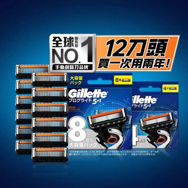 【Gillette 吉列】Proglide 無感系列5+1 刮鬍刀頭 – 超值優惠組12刀頭
