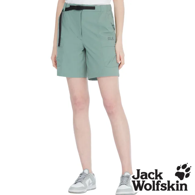 【Jack wolfskin 飛狼】女 多口袋排汗透氣短褲|俐落修身膝上版型 (鼠尾草綠)