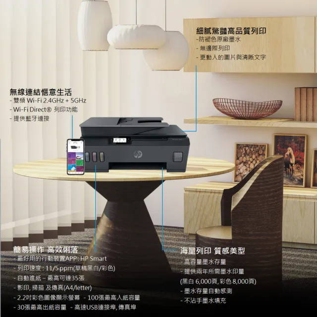 【HP 惠普】官方直營 Smart Tank 615 四合一Wifi連續供墨複合機(列印/影印/掃描/傳真/無線/連續掃描 Y0F71A