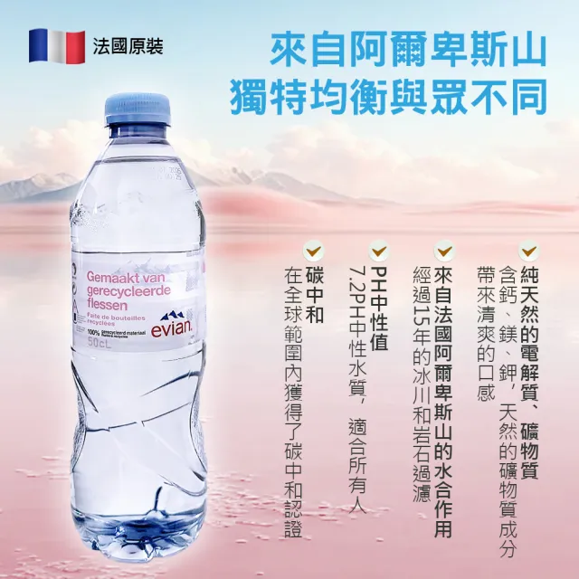 【Evian 依雲】天然礦泉水500mlx24入/箱(法國原裝進口 平行輸入)
