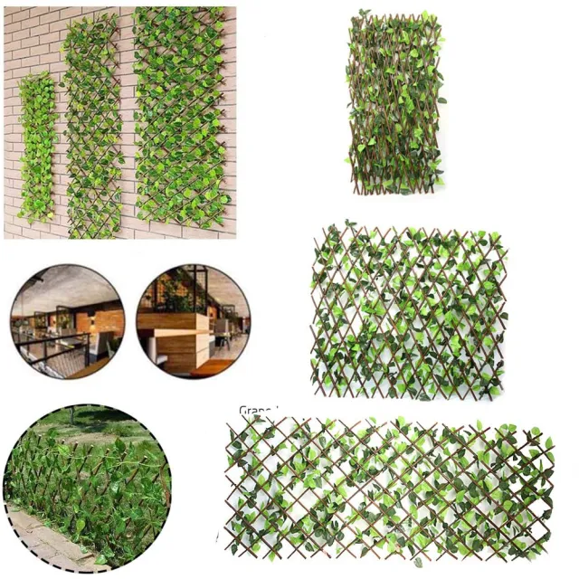 仿真藤條+綠葉柵欄 伸縮籬笆 2入組(花園裝飾 實木護欄 庭院伸縮圍欄 竹子圍欄 景觀)