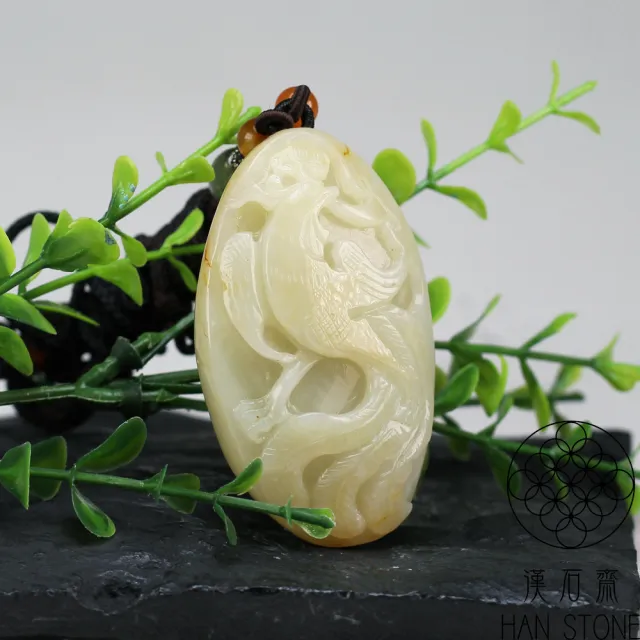 漢石齋】天然和田玉鳳凰呈祥玉佩吊墜白玉帶沁色(36*58*19mm) - momo