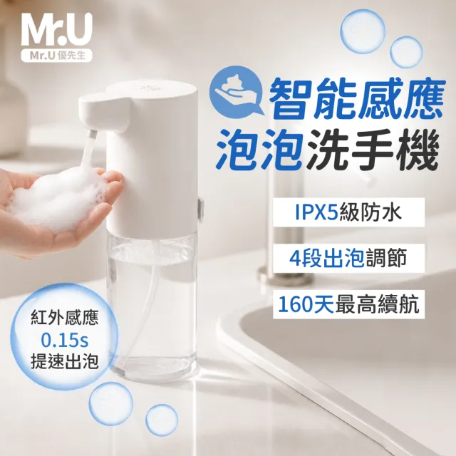 【Mr.U 優先生】自動感應泡沫給皂機 可壁掛 免換電池 感應洗手機 洗手乳(可調泡沫量)
