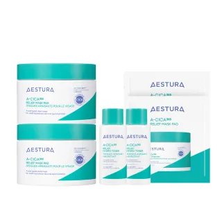 【AESTURA 璦絲特蘭】水潤濕敷組合(每日舒緩積雪草棉片60ea*2+爽膚水50ml*2+棉片2片/包*3)