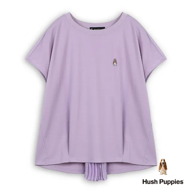 【Hush Puppies】女裝 上衣 素色壓褶刺繡小狗上衣 (淺紫 / 63210202)