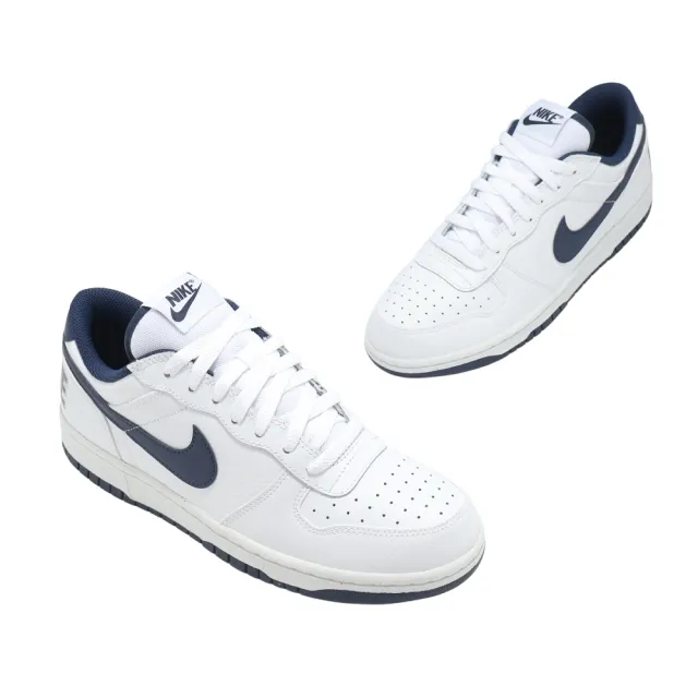 【NIKE 耐吉】休閒鞋 Big Low 男鞋 女鞋 白 海軍藍 復古 板鞋 白鞋 百搭(355152-140)
