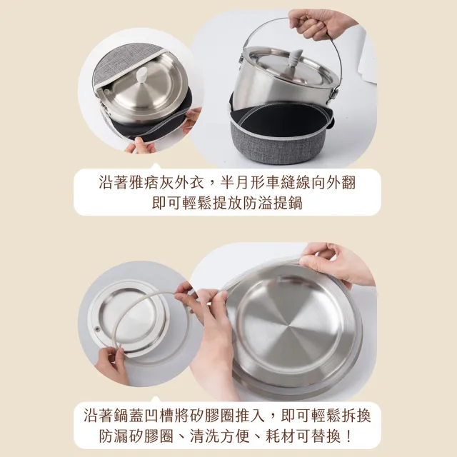 【UCOM 瑞康屋】雅痞灰304不鏽鋼防溢提鍋14cm(防溢專利設計)