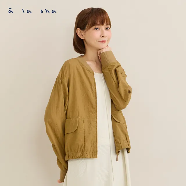 【a la sha】條紋拼接棒球外套