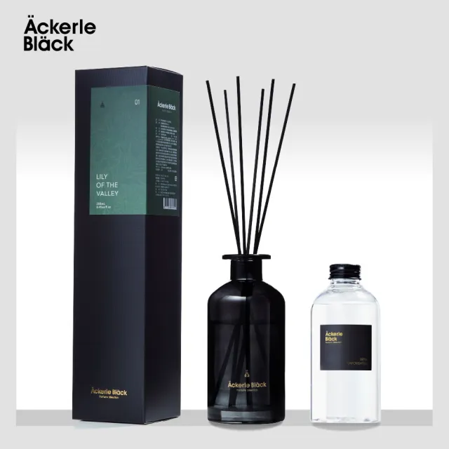 【Ackerle Black】(1+1超值組) 阿克黑精油擴香套組(擴香精油250ml+補充瓶300ML+擴香棒10入裝)