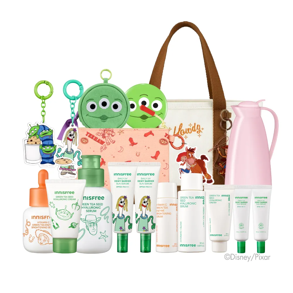 【innisfree】玩具總動員限定保養全套收藏組(維他命C精華、綠茶精華、綠茶霜、水感防曬、維他命C防曬)