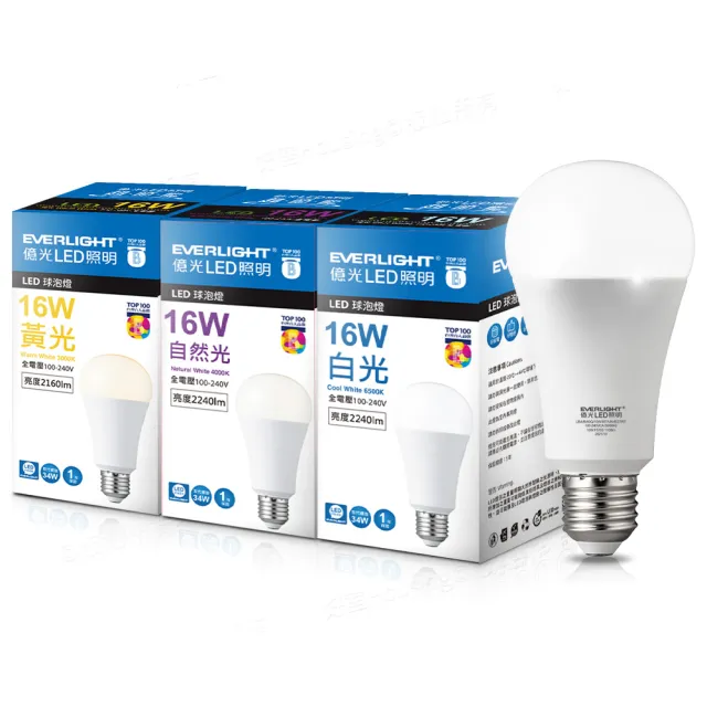 【Everlight 億光】16W 戰鬥款 LED燈泡 全電壓 一年保固(白光/黃光/自然光)