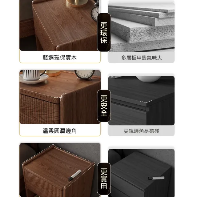 [宜品居家]冬木暗格床頭櫃 實木帶鎖家用臥室簡約床邊櫃 保險隱藏收納儲物櫃子