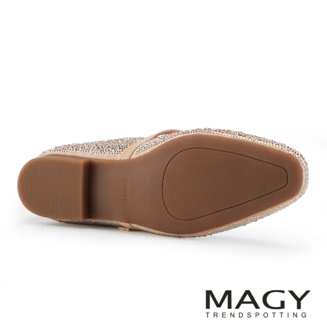 【MAGY】羊皮絨布鑽繫帶瑪莉珍平底鞋 玫瑰金