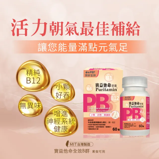 【寶齡富錦 PBF】寶益他命B群 B12+B6+B1(60顆/盒)