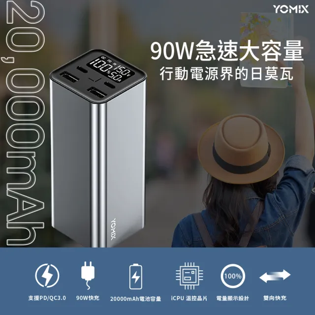 【YOMIX 優迷】240W折疊支架磁吸線組★20000mAh 90W四孔行動電源(PD3.0/電量功率顯示/筆電快充)