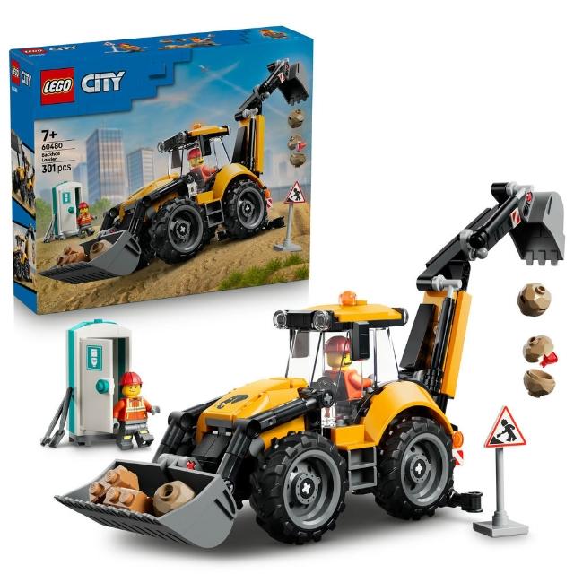 【LEGO 樂高】城市系列 60480 黃色反鏟裝載機(工程玩具 STEM遊戲 禮物 玩具)