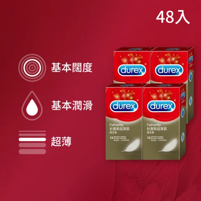 【Durex 杜蕾斯】超薄裝保險套12入x4(共48入-避孕套/衛生套/經典薄潤系列)