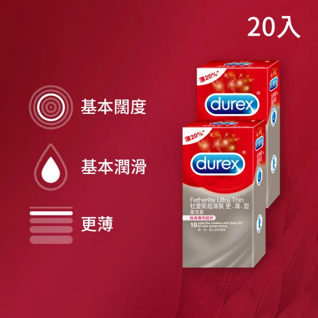 【Durex 杜蕾斯】超薄裝更薄型保險套10入x2(共20入-避孕套/衛生套/經典薄潤系列)