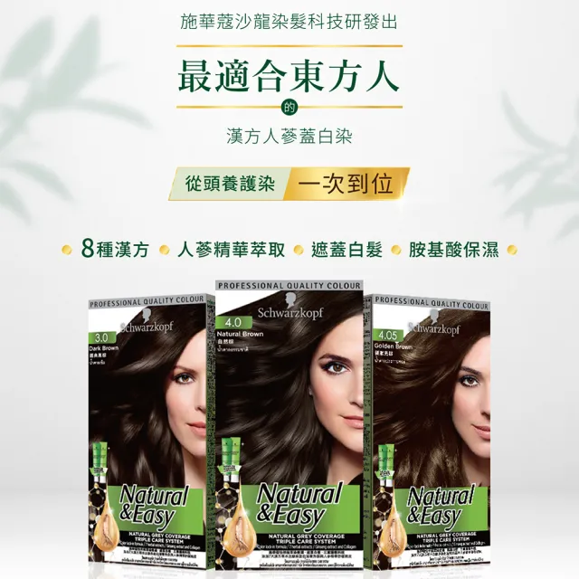 【Schwarzkopf 施華蔻】N＆E怡然植萃蓋白染髮霜X2入(多色任選/經典黑棕/自然棕/亞麻棕/巧克力棕)