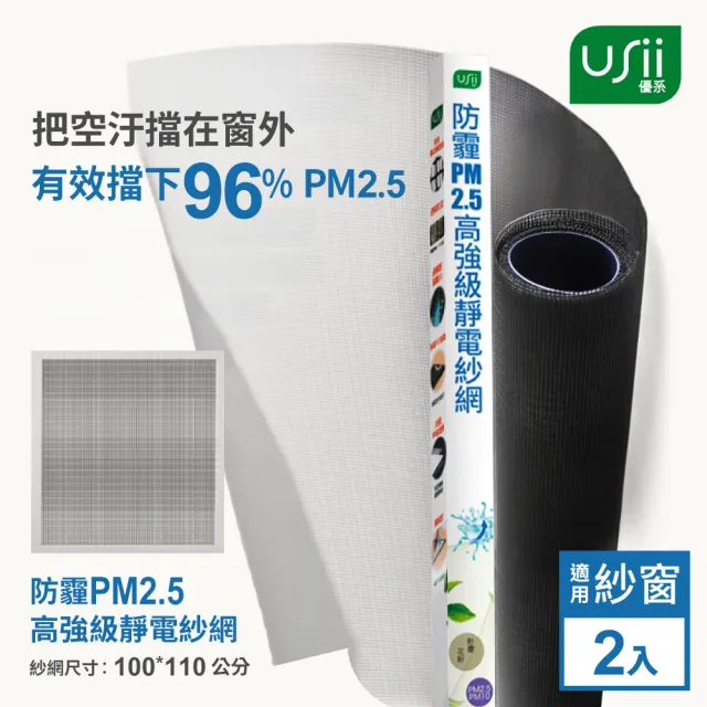 【USii 優系】防霾PM2.5高強級靜電紗網-100x110cm 窗用(兩入超值組)