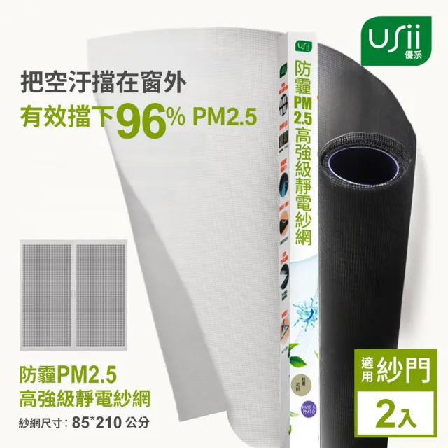 【USii 優系】防霾PM2.5高強級靜電紗網-85x210cm 門用(兩入超值組)