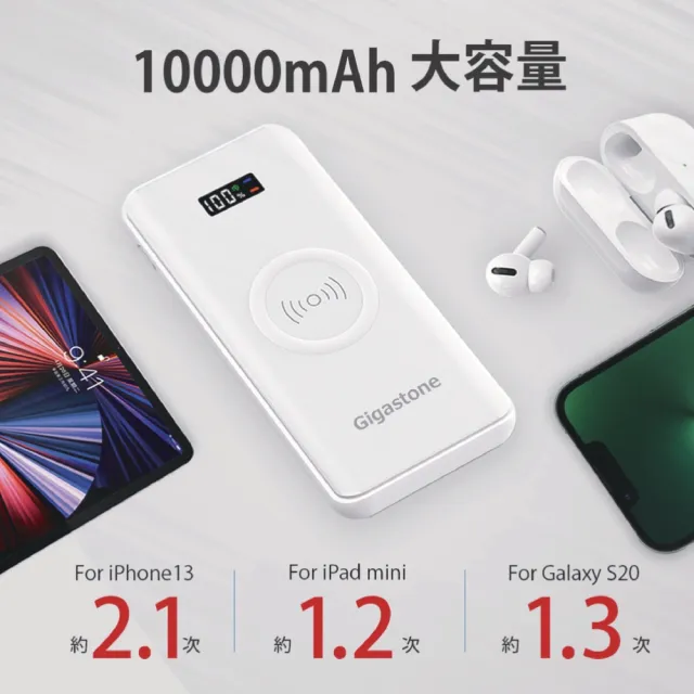 【Gigastone 立達國際】QP-10100W 10000mAh 3合1 15W 無線快充行動電源+蘋果快充線(37Wh/20W/iPhone14以下)