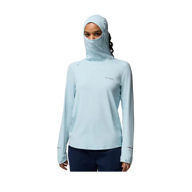 【Columbia 哥倫比亞】女款-超防曬UPF50涼感快排連帽上衣- Shadowcaster™ Hoodie-晴空藍(UFL89180HO/KS)