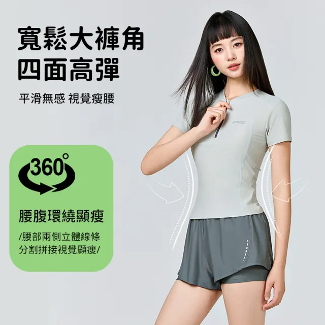 【Friyu】分體兩件式泳衣女 拉鏈遮肉顯瘦 可拆卸胸墊泳裝 連體底褲防走光 運動游泳衣 保守泳裝