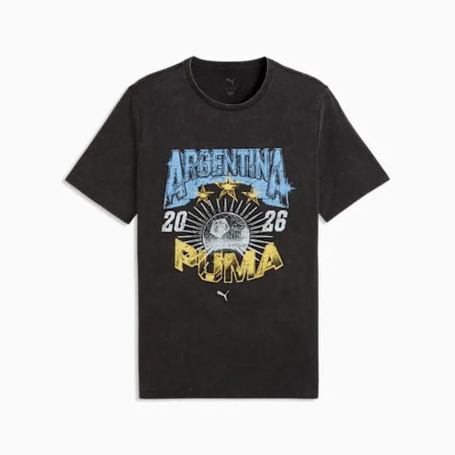 【PUMA】短袖上衣 男 足球阿根廷 歐規 Fan 90s 黑藍 66060203