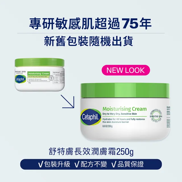 【Cetaphil 舒特膚】官方直營 長效潤膚霜 250g(臉部身體乳霜/敏感肌/保濕/B3/B5/乾燥粗糙)