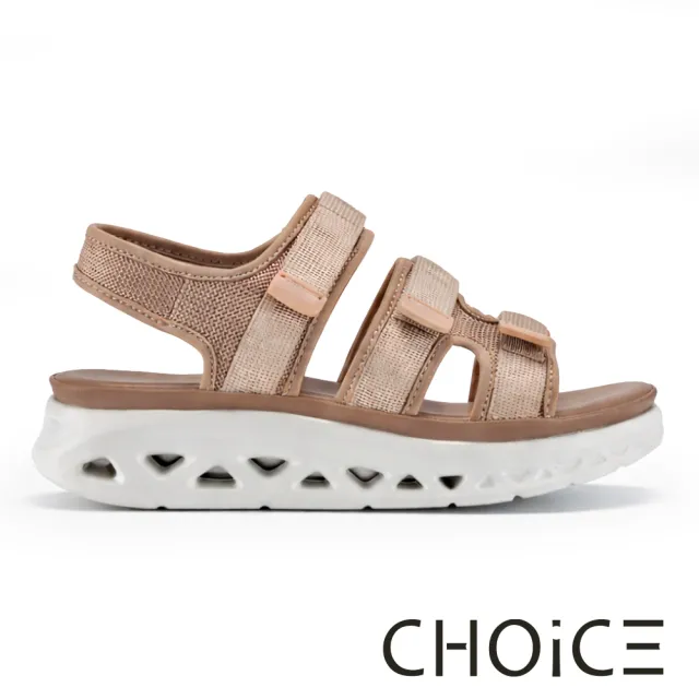 【CHOiCE】織帶拼接網布彈力後帶厚底涼鞋 咖啡