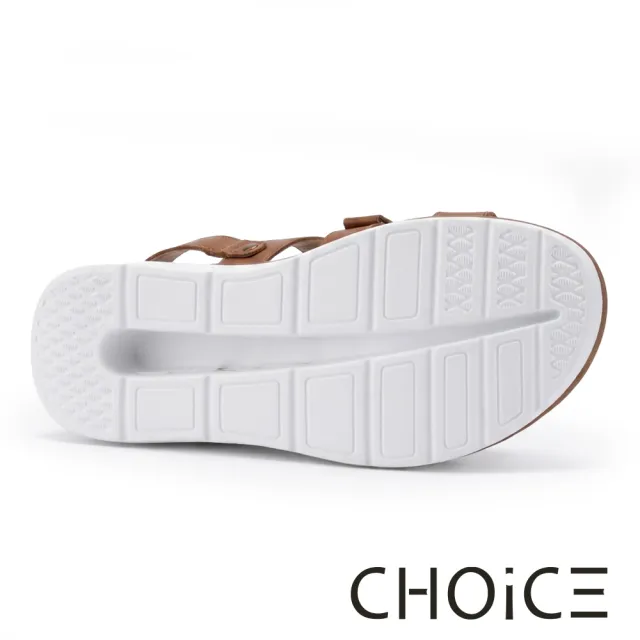 【CHOiCE】織帶拼接網布彈力後帶厚底涼鞋 咖啡