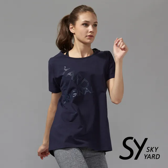 【SKY YARD】網路限定款-印花後交叉運動T恤-丈青