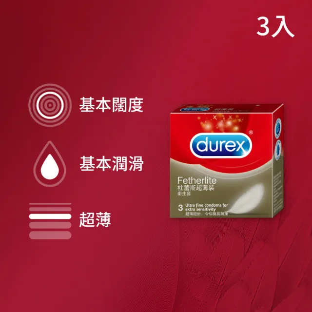 【Durex 杜蕾斯】超薄裝保險套3入/盒(避孕套/衛生套/經典薄潤系列)