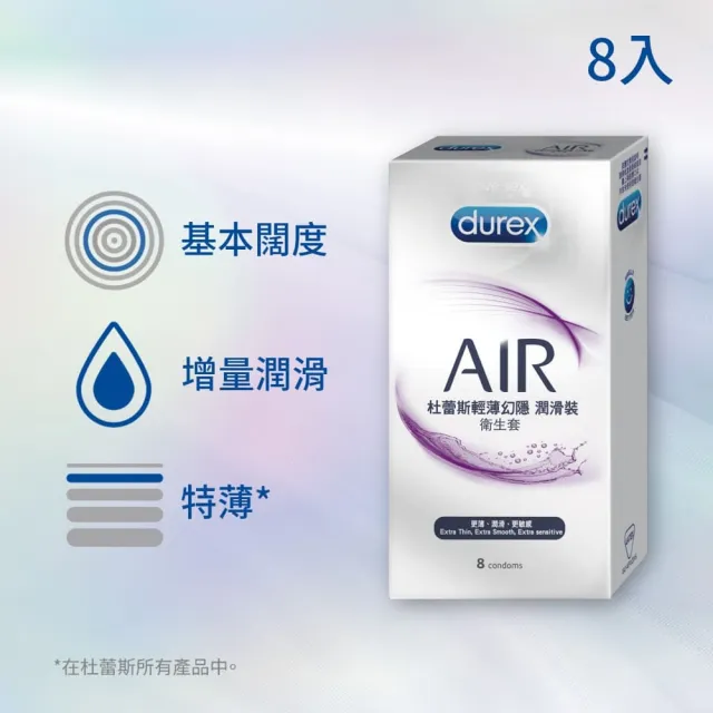 【Durex 杜蕾斯】AIR輕薄幻隱潤滑裝衛生套1盒(8入 保險套/衛生套/避孕套/安全套/避孕/避孕套/保險套推薦)