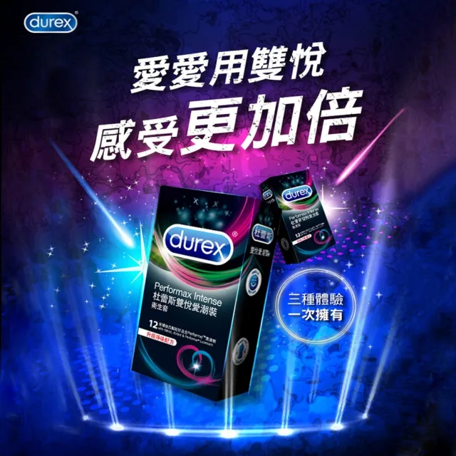 【Durex 杜蕾斯】雙悅愛潮裝衛生套4盒(共48入 保險套/衛生套/避孕套/安全套/避孕/保險套推薦)