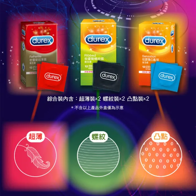 【Durex 杜蕾斯】綜合裝衛生套4盒(共24入 保險套/衛生套/避孕套/安全套/避孕/保險套推薦)