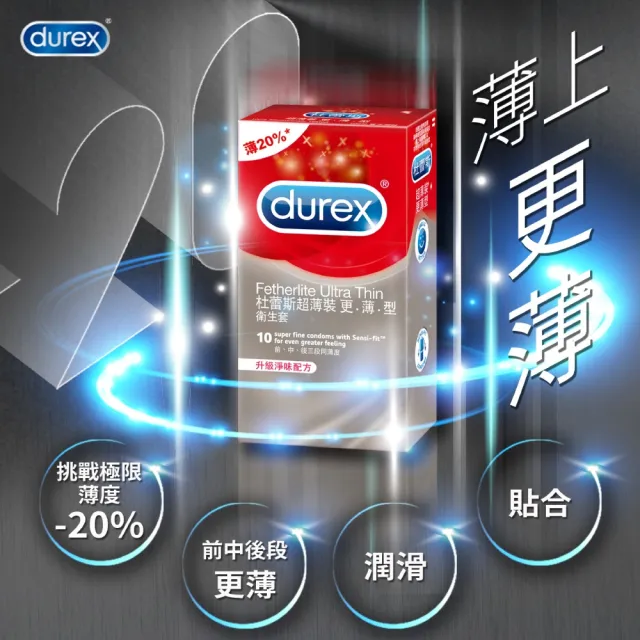 【Durex 杜蕾斯】超薄裝更薄型衛生套1盒(10入 保險套/衛生套/避孕套/安全套/避孕/避孕套/保險套推薦)