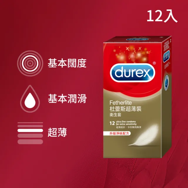 【Durex 杜蕾斯】超薄裝衛生套1盒(12入 保險套/衛生套/避孕套/安全套/避孕/避孕套/保險套推薦)