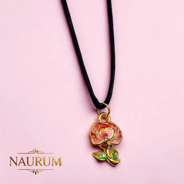 (NAURUM)黃金墜飾琺瑯繁星玫瑰0.08錢附贈皮繩