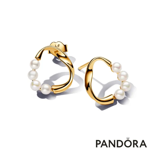 【Pandora 潘多拉】自然流線淡水珍珠耳環