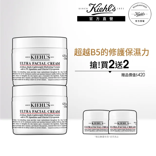 【Kiehl’s 契爾氏】官方直營 冰河醣蛋白舒敏修護保濕霜125ml 雙入組(Kiehl’s/大瓶裝)