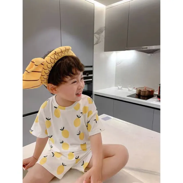 【安朵童舖】現貨韓版兒童冰絲家居服男童短袖套裝女童寬鬆睡衣寶寶冰絲套裝