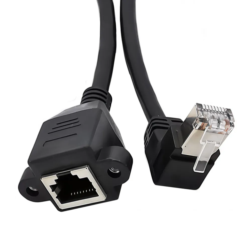 【Fujiei】Cat.6 RJ45公上彎 90度L型彎角/母帶螺絲孔 網路延長線0.3米(公對母)