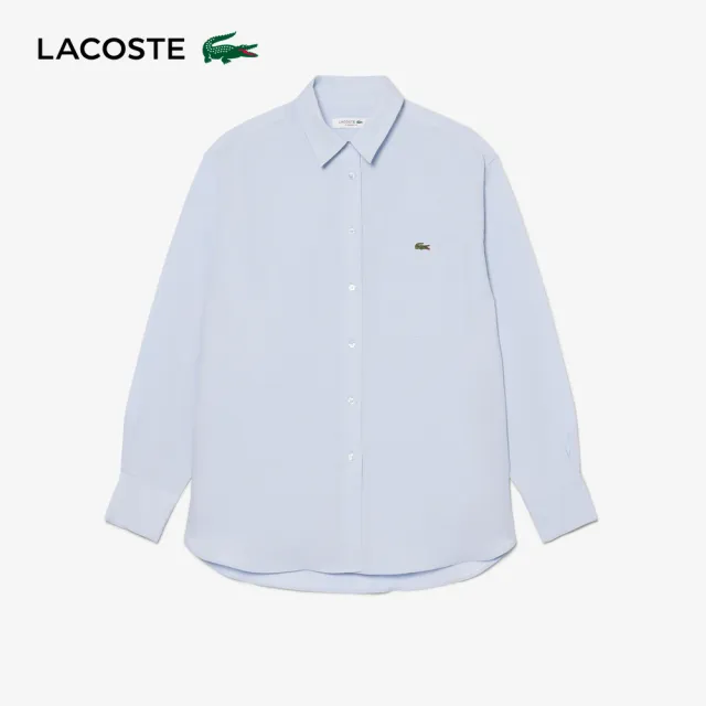 【LACOSTE】女款-男友風寬版顯瘦長袖襯衫(淺藍色)