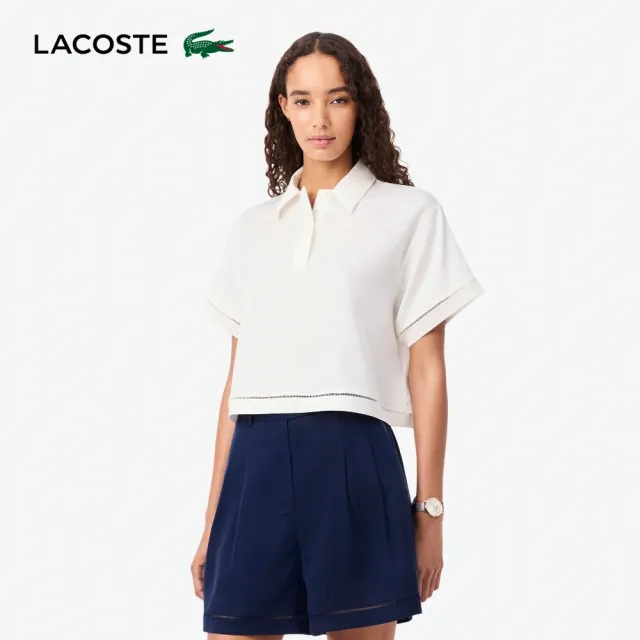 【LACOSTE】女款-摩登比例短版寬鬆短袖 Polo 衫(白色)