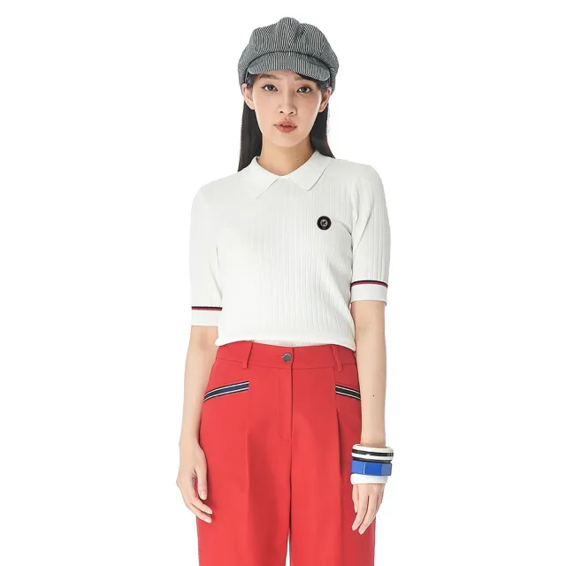 【KeyWear 奇威名品】POLO領跳色針織上衣
