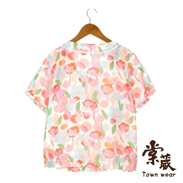 【TOWN’WEAR 棠葳】繽紛花卉天絲棉上衣(女上衣/印花/輕盈透氣/圓領/拼接/短袖)