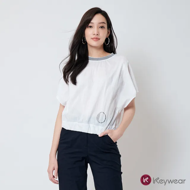 【KeyWear 奇威名品】格紋壓紋寬短袖上衣