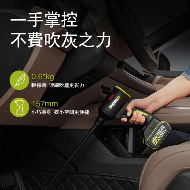 【WORX 威克士】20V 鋰電無刷空氣除塵槍 WU093.9+F49(可使用美沃奇電池 鼓風機 吹塵槍 吹葉機 無刷)